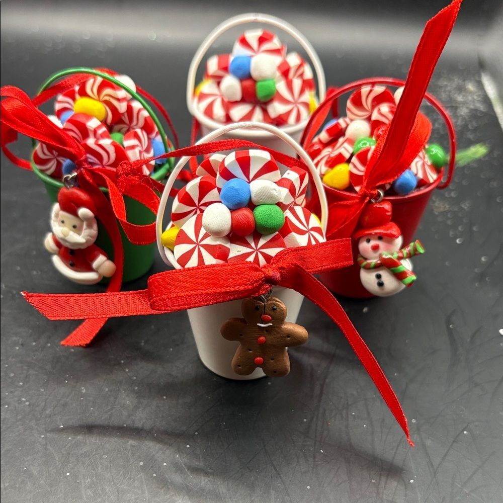 Festive Holiday Candy Buckets with Red Ribbons